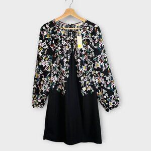 BODEN Keira Shift Dress 8 US Statement Floral Print Black Blouson Sleeves NEW